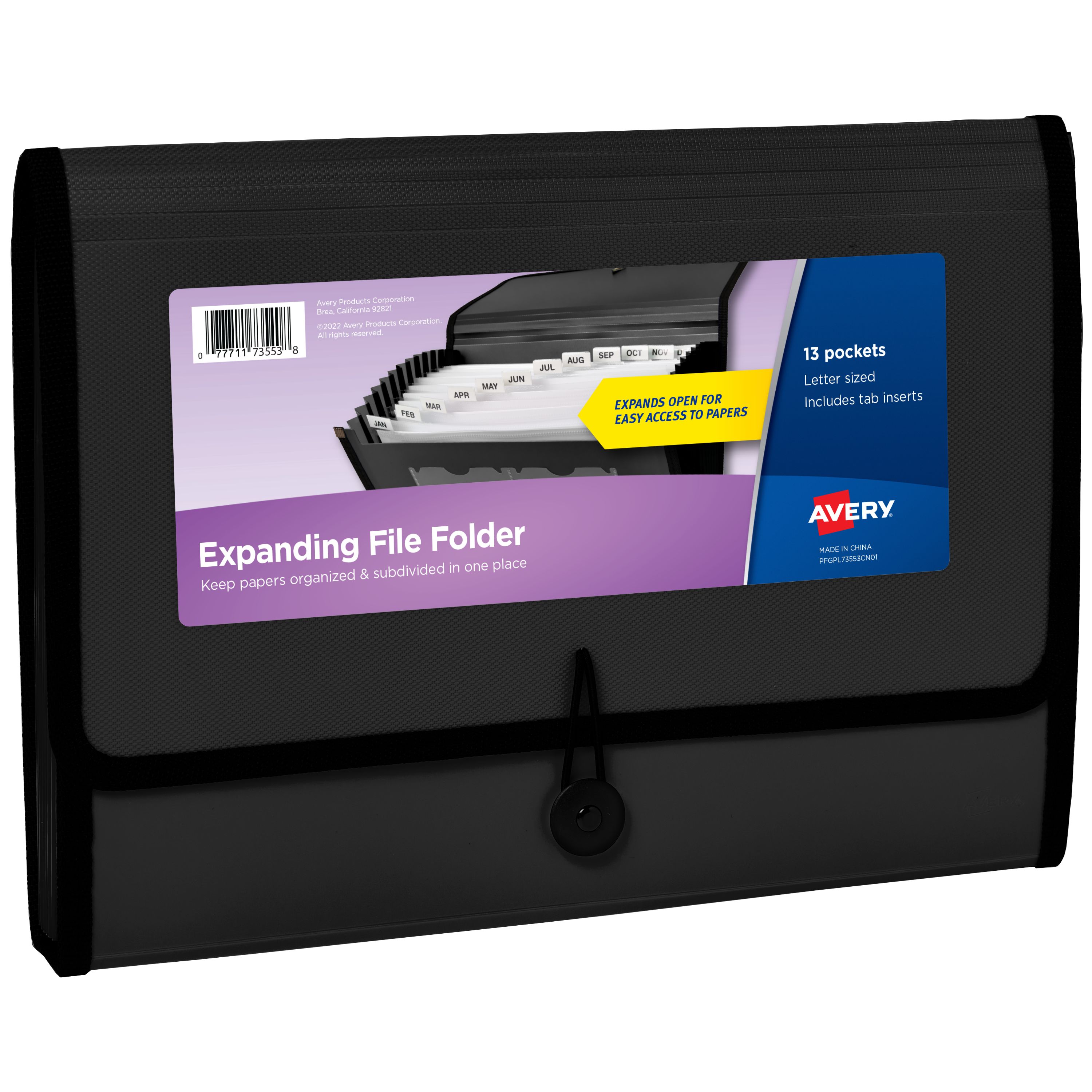 Expanding File Folder, 13-Pocket, Black 73553 | Avery | Avery